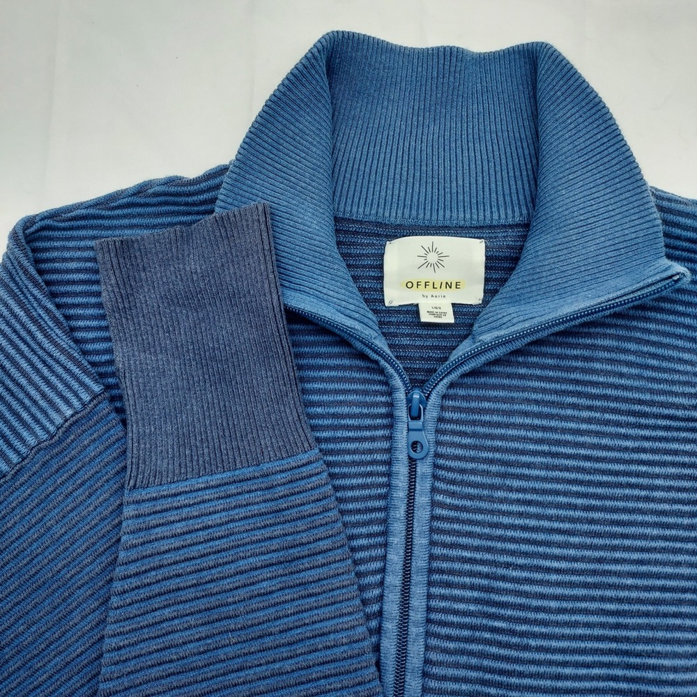 OFFLINE by Aerie Quarter Zip Striped Pullover Sweater Blue Large